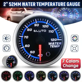 

2" 52mm Water Temperature Gauge 40-120°C/80-260°F Black Face 7 Color LED 12V Universal Water Temp Pointer Meter with Sensor