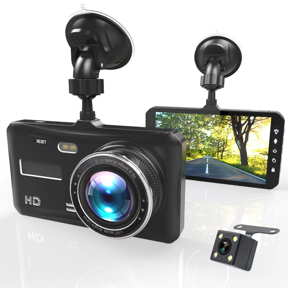 Car Follower 4" Full HD 1080P Car DVR IPS Car Camera Dual Lens Dash Cam G-sensor Parking Front+Rear View Camera Video Recorder