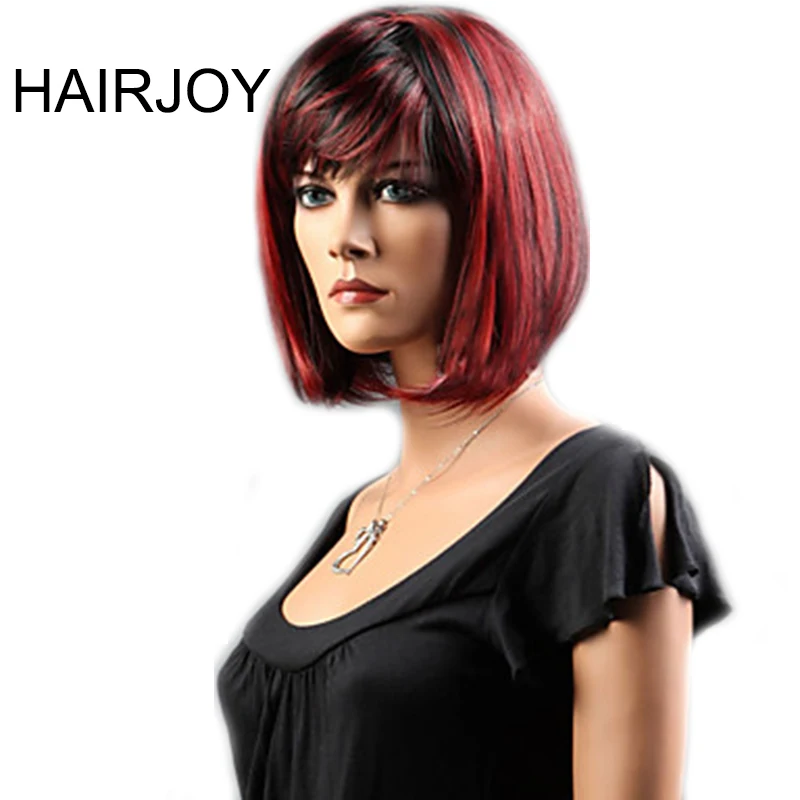 HAIRJOY синтетические волосы для женщин черный красный смешанный Короткий прямой