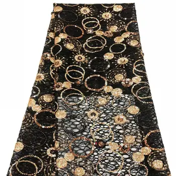 

Special Gold Sequined Embroidered Black Lace Fabric For Indian Guinea 2020 Prom Dress Lace Material Sequins Mesh Tulle Sewing