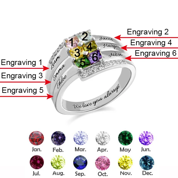 AILIN персонализированные камни по месяцу рождения кольца из стерлингового серебра для женщин на заказ выгравированное имя кольцо Уникальный Дизайн обручальные кольца для пар - Цвет основного камня: 6 names