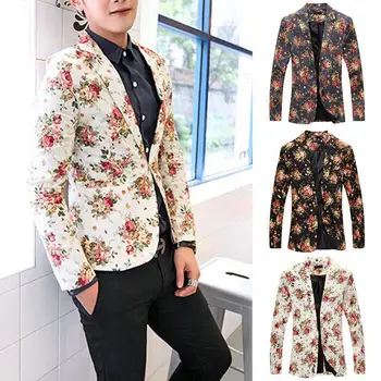 

Casual Men's Slim Fit Formal One Button Suit Floral Blazer Coat Jacket Tops Hot