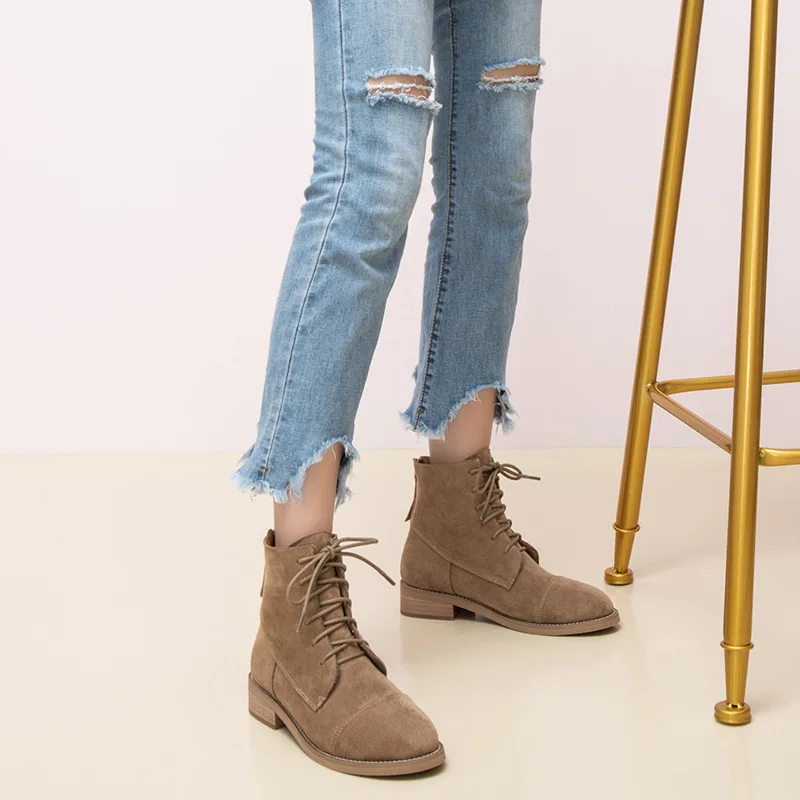 

Women's Short Boot Lace Up Fashion Boots Woman Chunky Heel Round Toe Shoes Low Heels booties Zipper Booties Ladies Ankle Punk