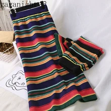 Gaganight полосатая трикотажная Женская длинная юбка с высокой эластичной талией, винтажные женские юбки осень-зима, новая мода, Jupe Femme