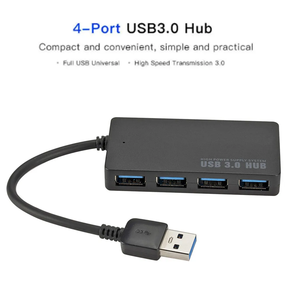 Alta Velocidad USB 3,0 Hub externo 4 puertos adaptador divisor para Multi-dispositivo ordenador portátil divisor de hasta 5Gbps