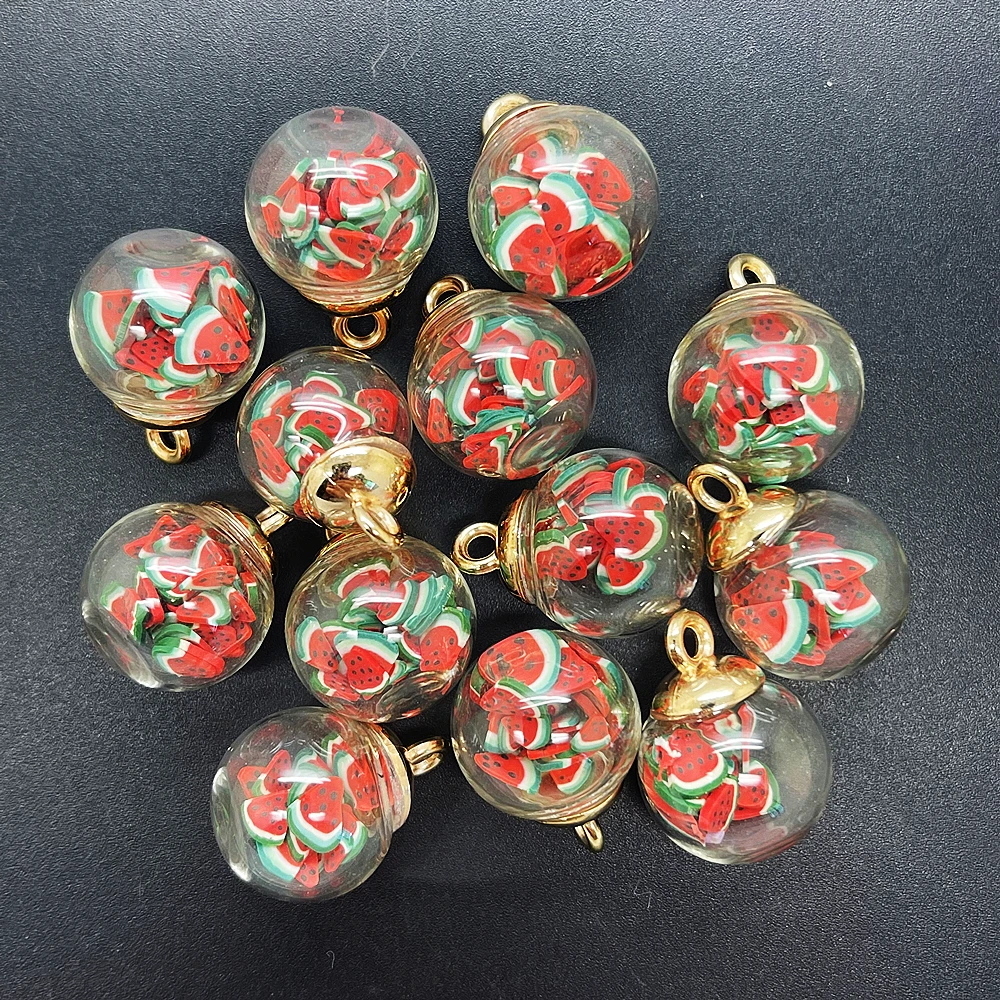 DIY Set: 8 Mini Glass Bottles with Fruit Ceramic Pendants
