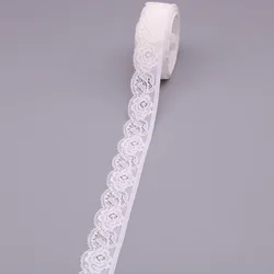 White Embroidered Elastic Lace Ribbon - 10 Yards of 25mm Trim for Sewing, Crafts, and Garment Accessories (WHITE)