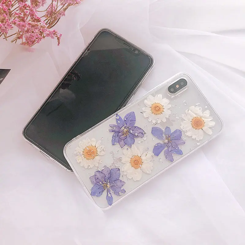 Прозрачный чехол для телефона с настоящими цветами для iPhone 11 X XS XR XS Max 6 6S 7 8 Plus, мягкий чехол из ТПУ с красивыми цветами