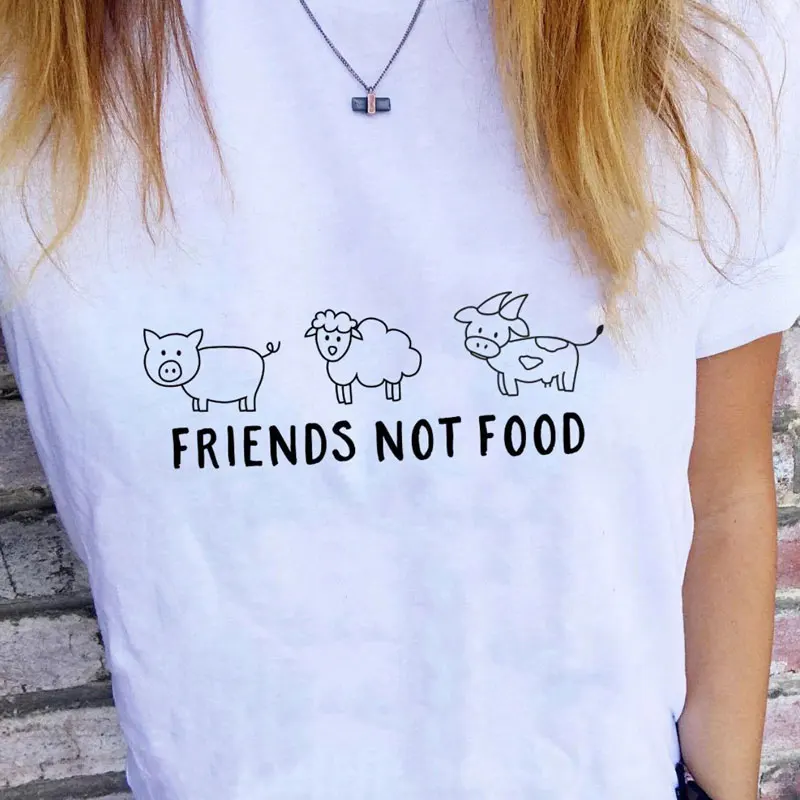 Футболка женская из органического хлопка Friends Not Food милая рубашка с круглым