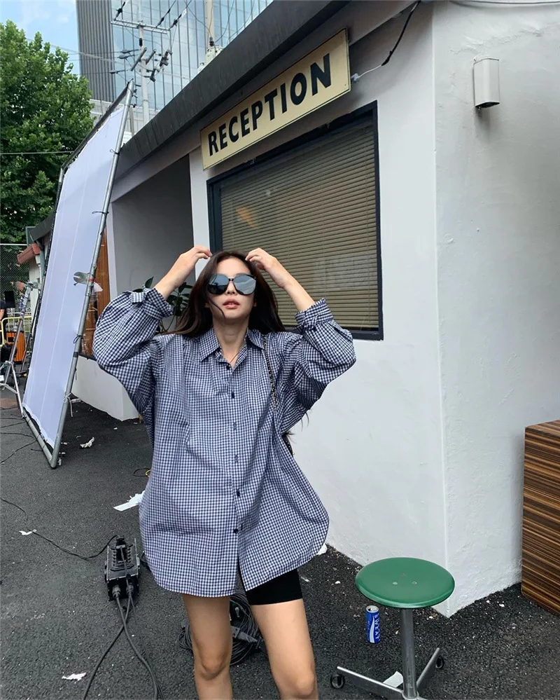 Kpop Blackpink JENNIE same korea женские клетчатые рубашки на пуговицах Осенние блузки с длинными рукавами офисная хлопковая рубашка повседневные свободные топы