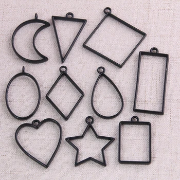 

4pcs/lot 10 Styles Black Color Alloy Jewelry Accessories Geometry Charm Hollow Glue Blank Pendant Tray Bezel