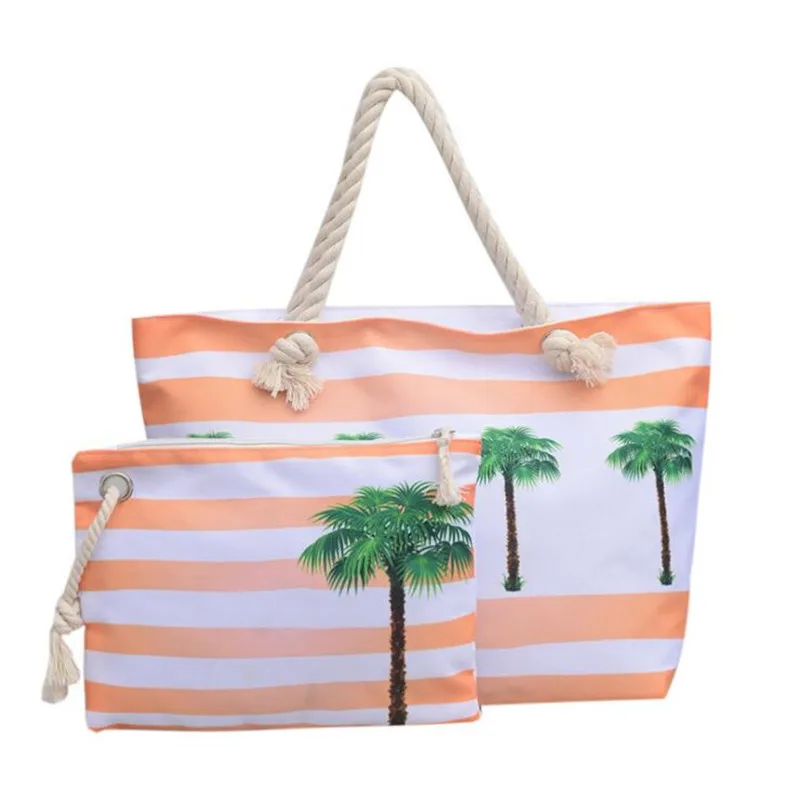 

Large Capacity Canvas Sling Shoulder Bag Sloping Beach Bag Coconut Two-piece Summer Print Handbag High Quality Trend Handbag