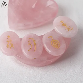 

4Pcs/Lot Natural Pink Roses Quartz Oval Beads Paved Gold Divination Runes Healing Jewelry Yoga Meditation Stone Beads Jewelry
