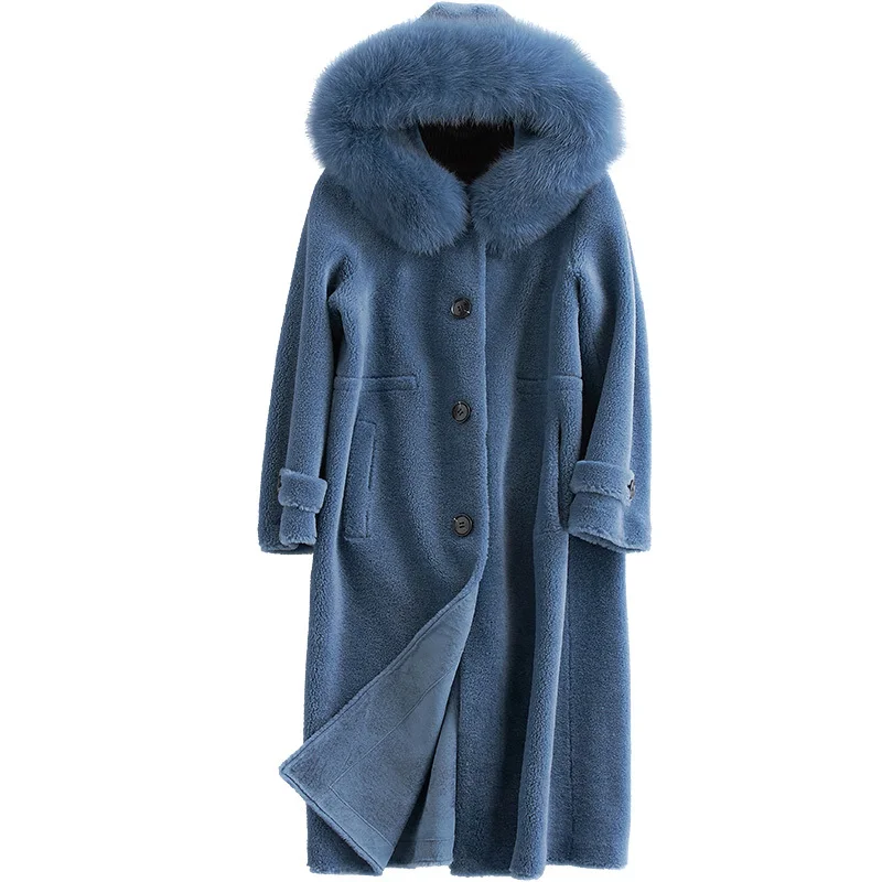 

2020 New Fashionable Even Hat Long Fund Overknee Sheep Shearing Overcoat Haining Hair Lead Leather And Fur Loose Coat Woman