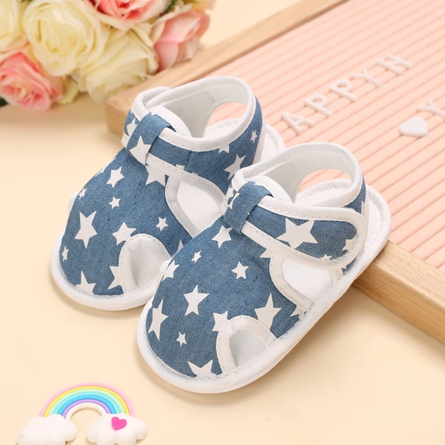 2021 NEW 0-18Months Kids Newborn Baby Boys Fashion Summer Soft Crib Shoes First Walker Anti Slip Sandals Shoes Soft Sole B272 Blue