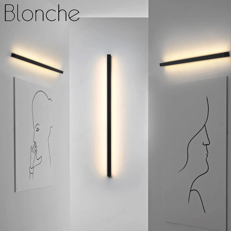 Lámpara de pared larga y moderna para interiores, apliques de pared de línea simples para dormitorio, mesita de noche, escalera, esquina, decoración del hogar|Lámparas LED de pared de interior| -