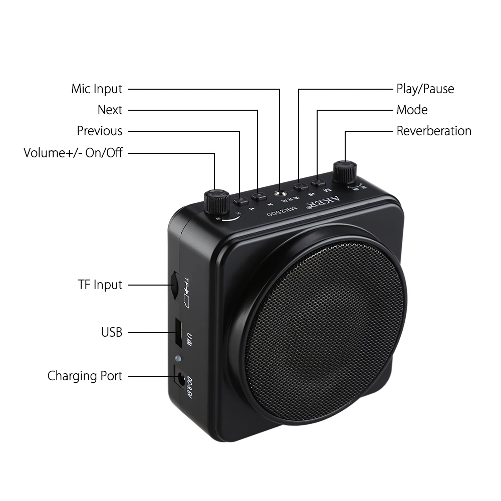 Aker MR2500W 22W Portable Wireless Bluetooth 2200mA Voice Booster Amplifier Speaker Headset Microphone 5