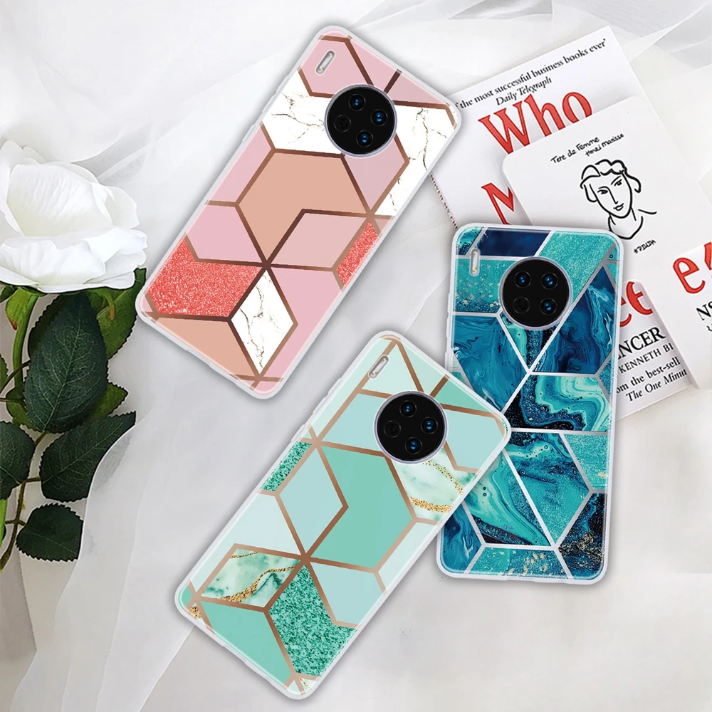 Чехол для huawei mate 30 модный геометрический мраморный матовый полупрозрачный