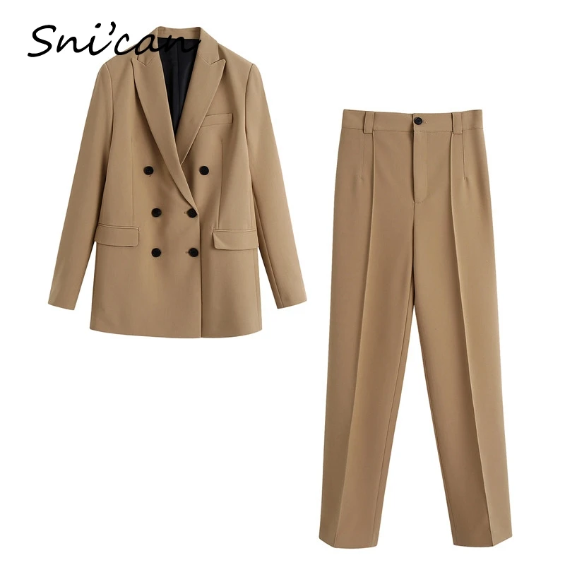 

solid office laides formal uniform suit set 2 pieces set za 2020 autumn jacket women suit coats pants chandal mujer invierno