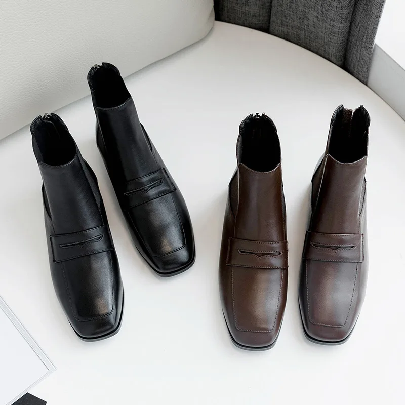 Donna-in/; ботильоны для женщин из натуральной кожи; элегантные эластичные женские ботинки «Челси» с квадратным носком; обувь на каблуке; цвет коричневый, черный