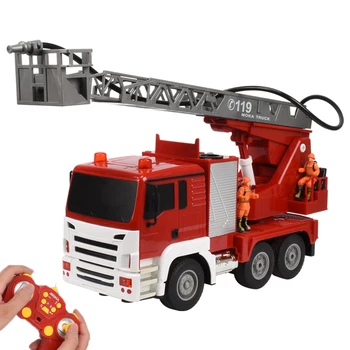 

2.4G 13 Channels Remote Control Fire Truck Electric Lifting Ladder Off-road One-button Water Spray RC Car Firemen Figures Toys