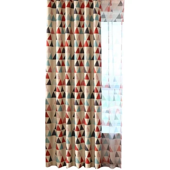 

Modern Geometric Blackout Darkening Cloth Window Curtains Triple-cornered Printed Living Room Kids Sheer Curtains