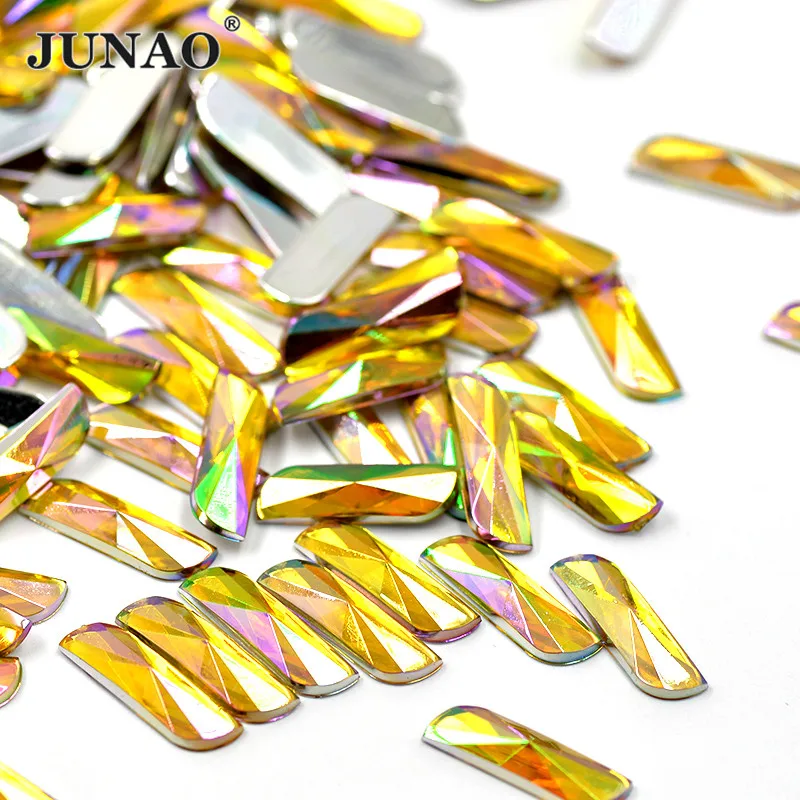

JUNAO 6*20mm Yellow AB Rectangle Shape Crystal Rhinestone Non Hot Fix Acrylic Strass Stones Applique for DIY Handicraft