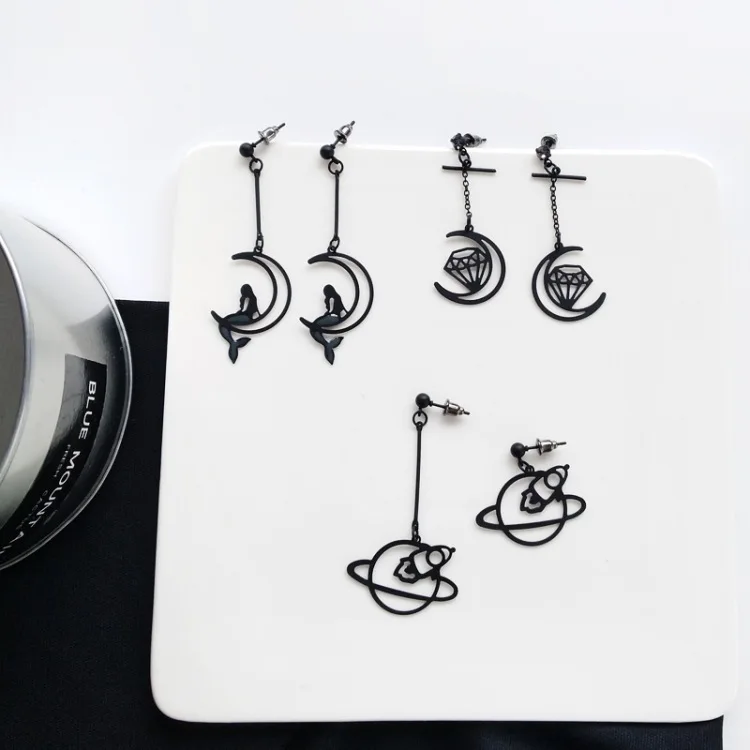 New Simple Animal Cat Stud Earring Cute Trendy Women Fashion Hollow Out Mermaids Stars Diamonds Hearts Geometric Earrings | Украшения и