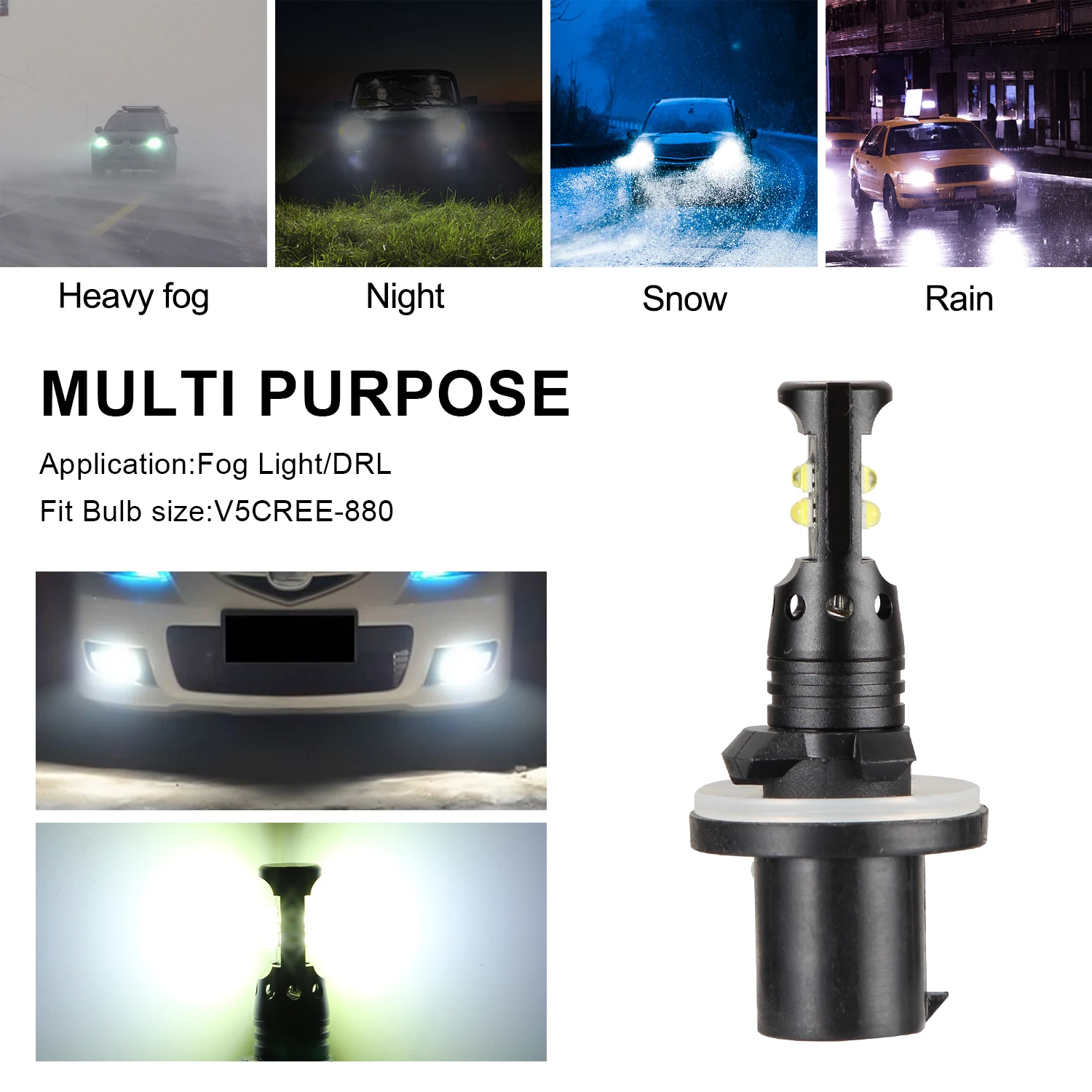 V5CSP-H11 Противотуманные фары DC12-24V 320 ° 40 Вт 6500K белый светодиодный светильник ультра яркая замена