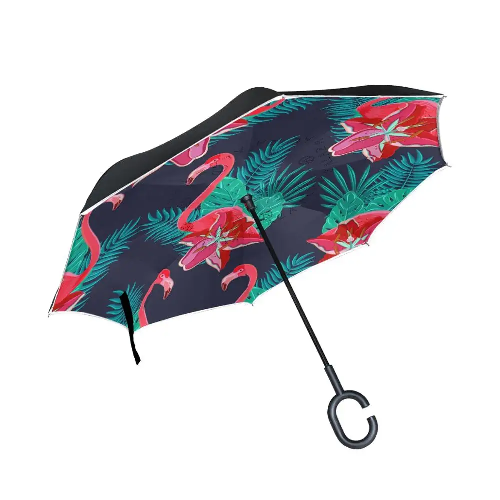 

Susino Red Flame Bird Stick Umbrella Women Men Double Layer Black Reverse Umbrella Rain Umbrellas Waterproof
