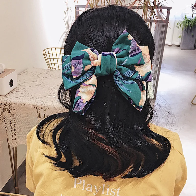 

Floral Print Big Hair Bow for Woman Girls French Spring Clip Lady Korean Bowknot Hair Clip Fashion Bohemia Hair Accessories
