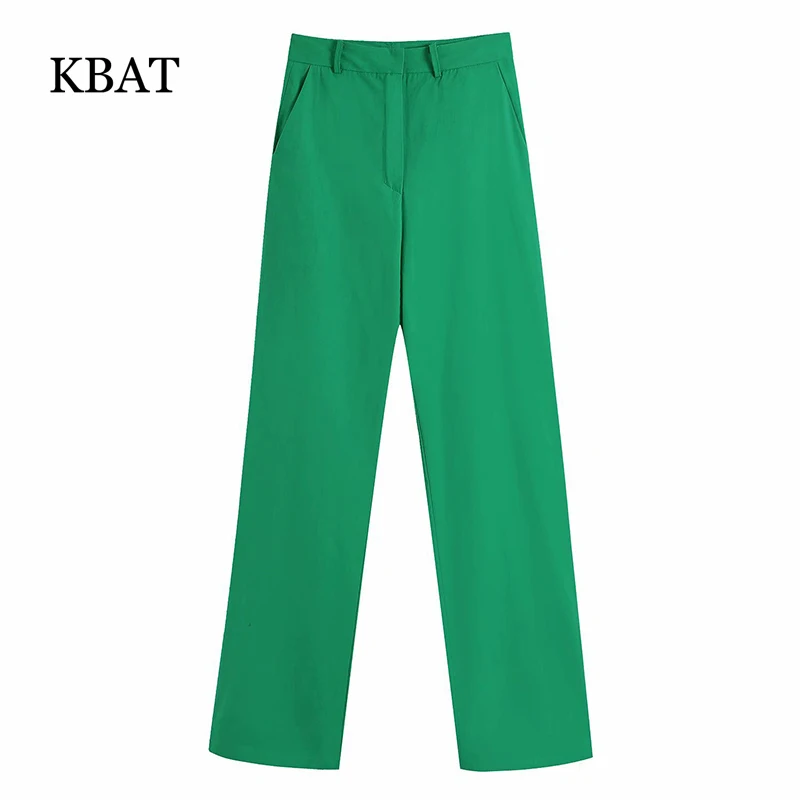 KBAT 2022 Green Wide Leg Pants Women High Waist Baggy Straight Woman Summer Streetwear Trousers Masculine Pant Suits | Женская одежда
