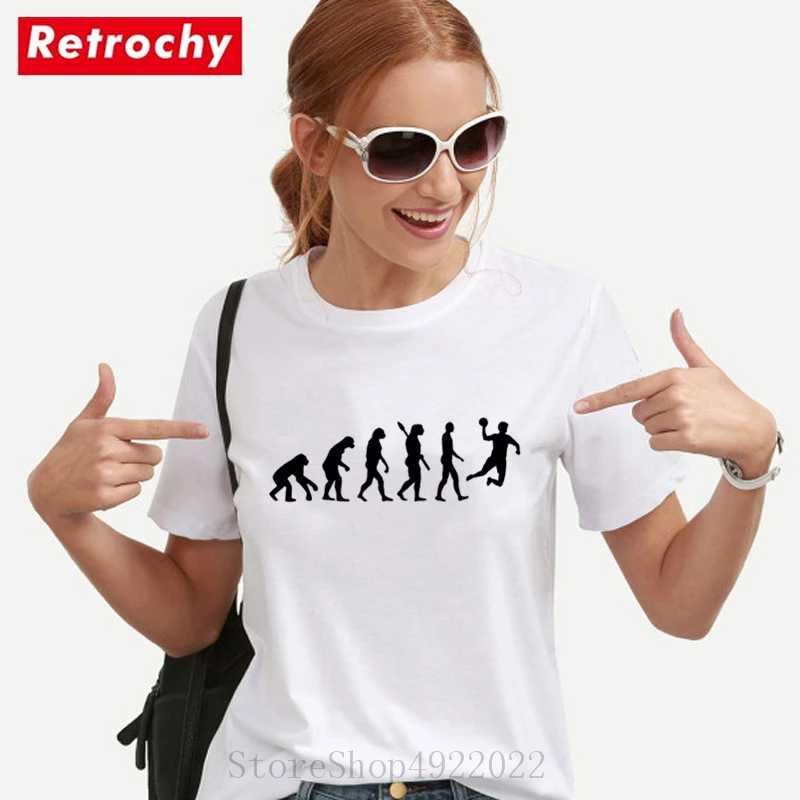 Camiseta de con estampado de balonmano para mujer, camisetas de verano con diseño de evolución de balonmano, camiseta de manga corta cuello redondo, blancos 2019|Camisetas| AliExpress