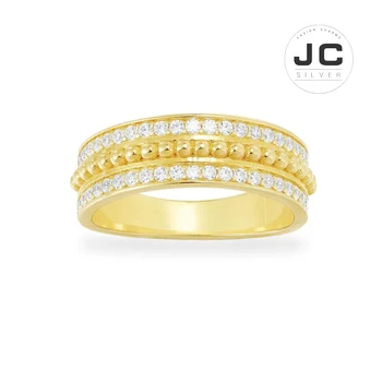 

New Fashion Charms Sterling Silver Original Copy Jewelry,Yellow Silver 3 Lines Paved Ring For Women With Mono Logo Zircon Gift