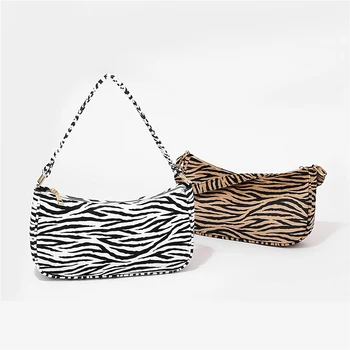 

Vintage Women Handbags Fashion Exquisite Shopping Bag Velvet Zebra Print Casual Shoulder Underarm Clutches Bag