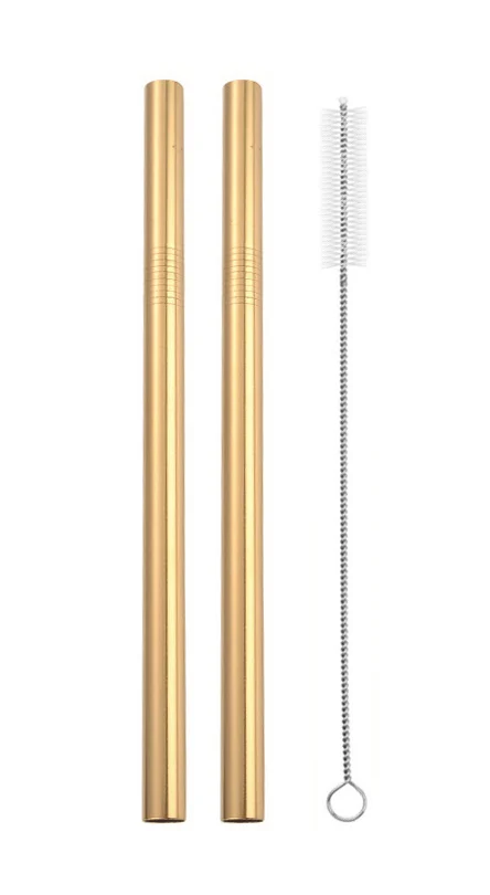 Boba Bubble чай соломинки для смузи многоразовые из нержавеющей стали питьевой металлической соломы разноцветные трубки кисточки мешок Джамбо соломинки - Цвет: Gold-A