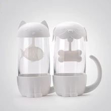 280 мл милый кот, стеклянная чашка, чайная кружка с фильтром для заварки рыбы, для домашнего офиса