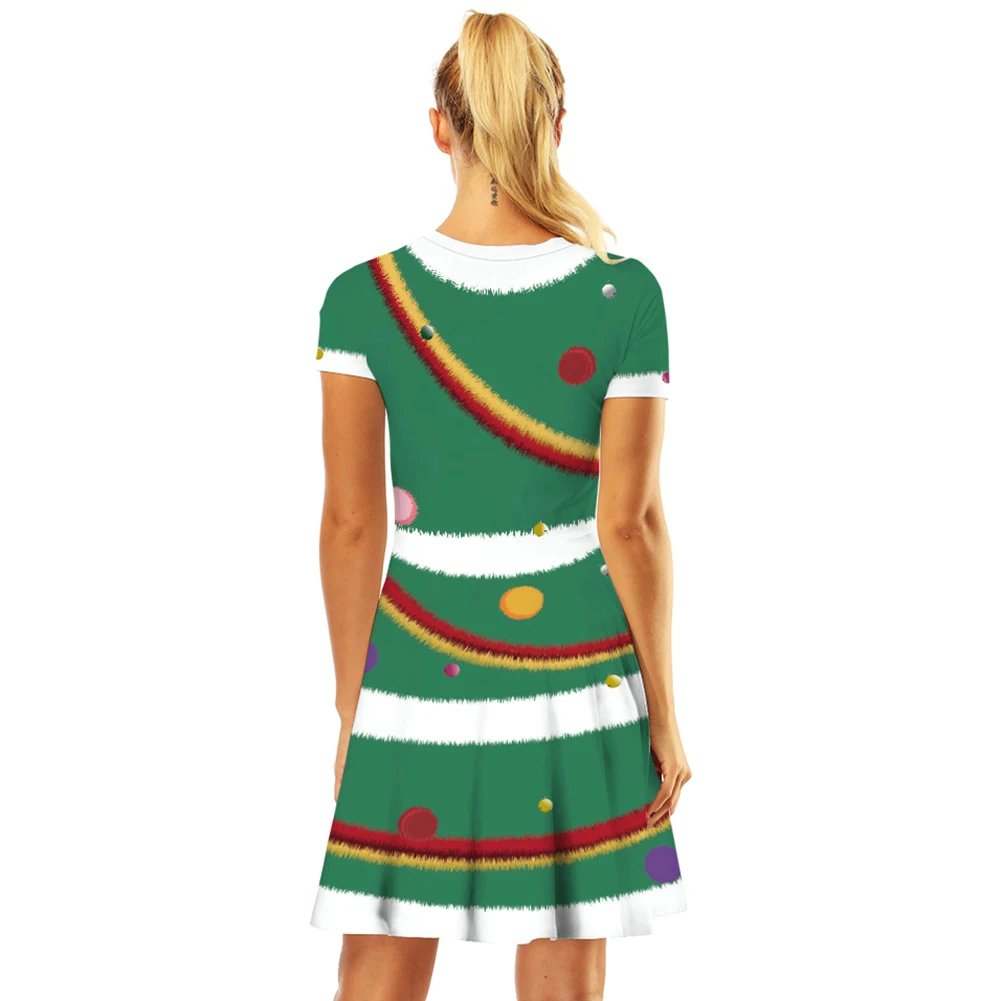 Christmas Dress Women Dresses Xmas Dress Round Neck Short Sleeve A-Line Dress Midi Dress Slim Fits Dresses for Women Party Dress