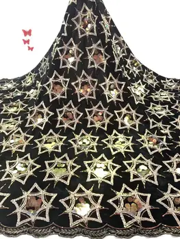 

2019 African Velvet Lace Fabric French Mesh Lace Fabric with 3 d flowers 5 Yards/piece Embroidered Sequins Applique Lace Fabric
