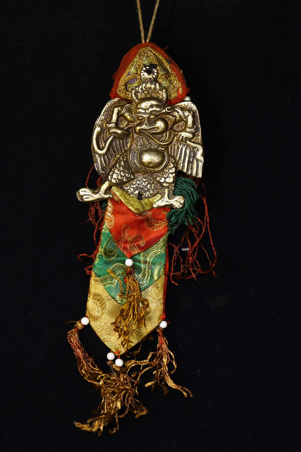 

11"Tibetan Temple Collection Old Bronze Roc garuda Garuda Dhwaja Prayer flags Pendant Amulet Dharma Town House Exorcism