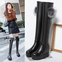 Ботинки женская обувь женские ботинки модные сапоги выше колена на танкетке г. Зимние теплые сапоги на толстой подошве с плюшевой подкладкой X247