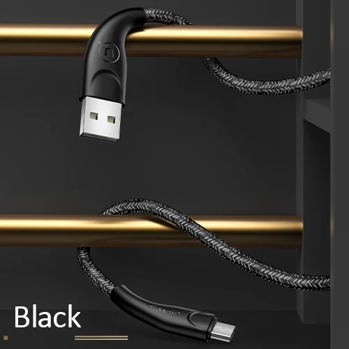 USAMS, кабель Micro USB для мобильного телефона, 3 м, кабель для синхронизации данных, Кабель microusb для samsung, xiaomi, huawei, Android, кабель для мобильного телефона - Цвет: Black