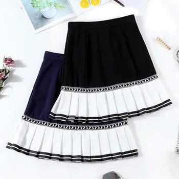 

2020 New Mosaic Chiffon Pleated Skirt Contrasting Color Academic Pleated Skirt short skirt goth fashion A-Line Above Knee