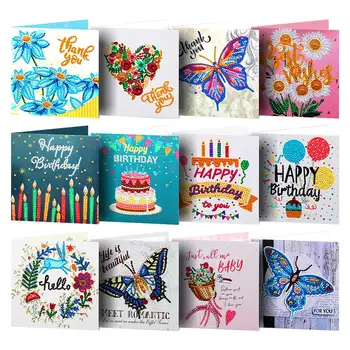 

Diamond Painting Cards Happy Birthday Cards 5D DIY Special Diamond Painting Card Postcards Birthday Xmas Gift for Girls