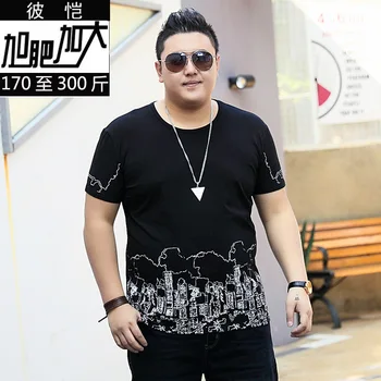 

Young Students Big Size Men's Wear Plus Fat Plus Size Round Neck City Building Pattern Printing Short Sleeve T Shirt Tide