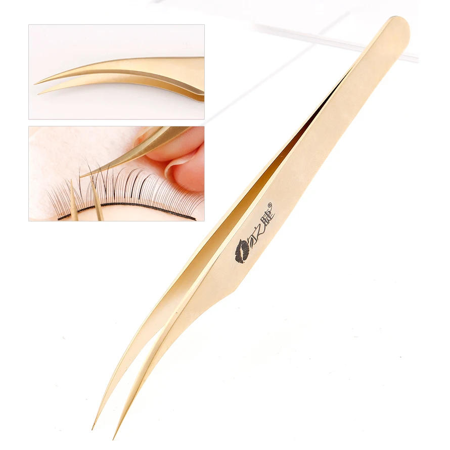 Golden eyelashes tweezers Super Precision Premium Stainless  steel Eyebrow Tweezer for Eyelashes Extension Eye Makeup Tools 6