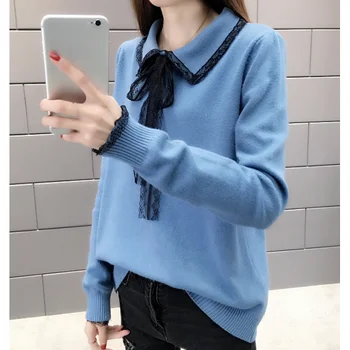 

Autumn Winter Pullover Women Sweaters Women Long Sleeve Knitted Pullovers With Bow Jumper Ladies Clothes Knit Sweater