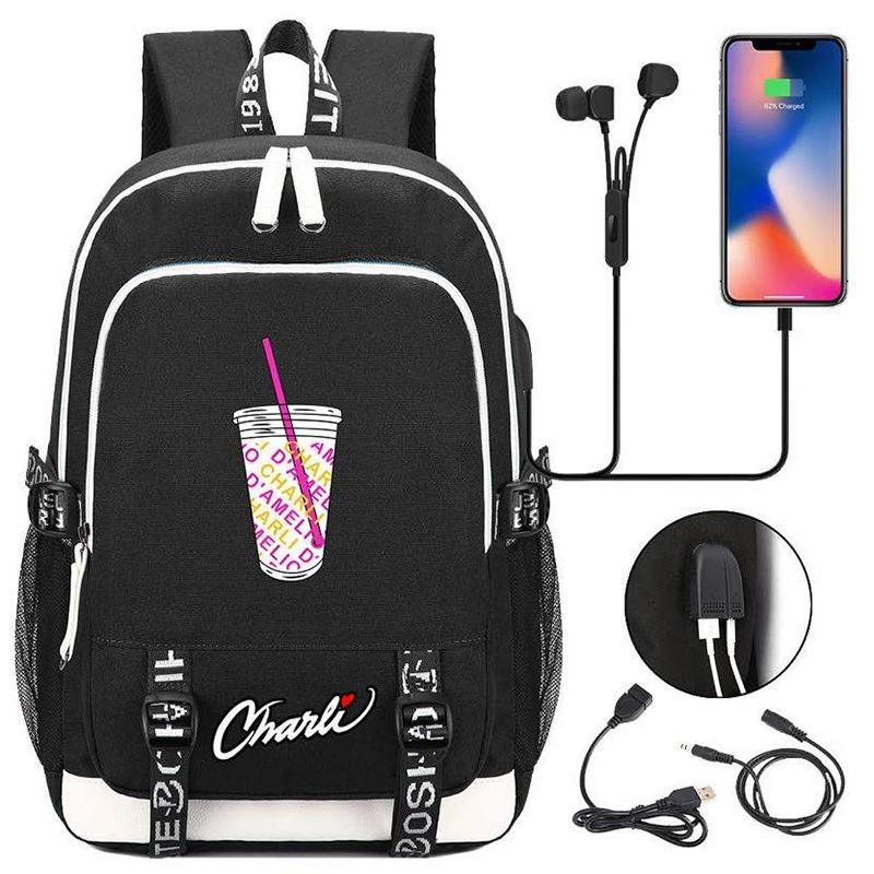 

Girls Backpack Fashion Teenager Bookbag Printing Canvas USB Charging Backpacks Teenage Laptop School-Bags Travel Female