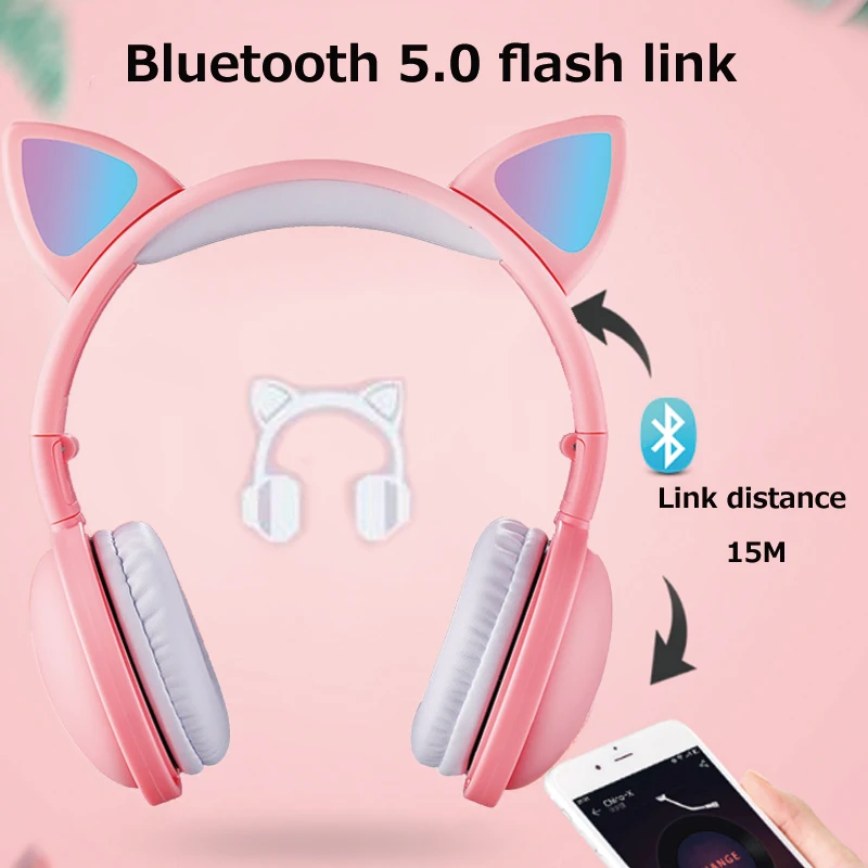 Детские Bluetooth 5,0 наушники светодиодный светильник кошачьи уши гарнитура беспроводные наушники HIFI стерео бас наушники для телефонов с микрофоном