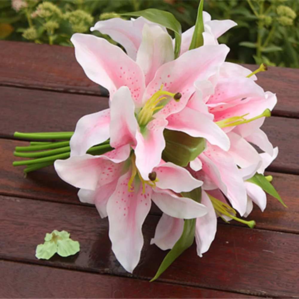 Европейская свадебная церемония, вечеринка, украшение белый/розовый 11 голов 25 см шелковая ткань Лилия искусственный букет цветов